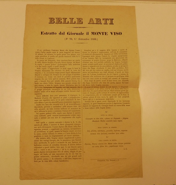 Belle Arti. Estratto dal Giornale il Monte Viso (n° 70, 1° settembre 1866)